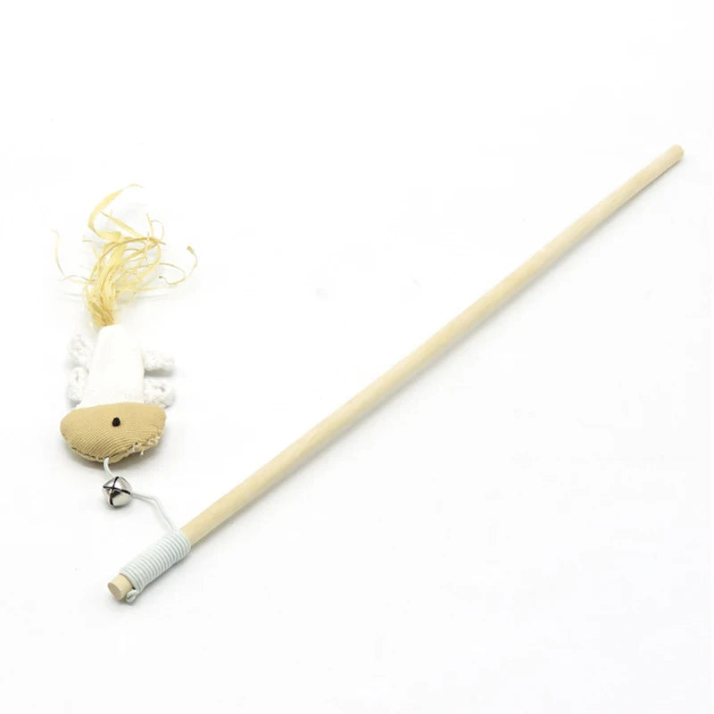 Wooden Cat Teaser Wand with Feather Toy