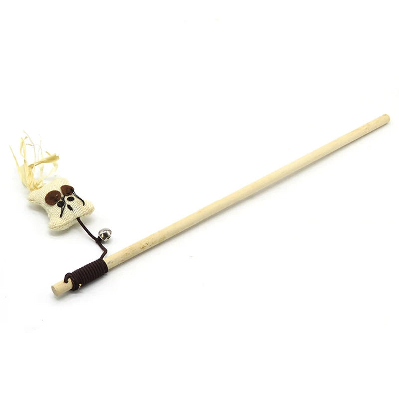 Wooden Cat Teaser Wand with Feather Toy