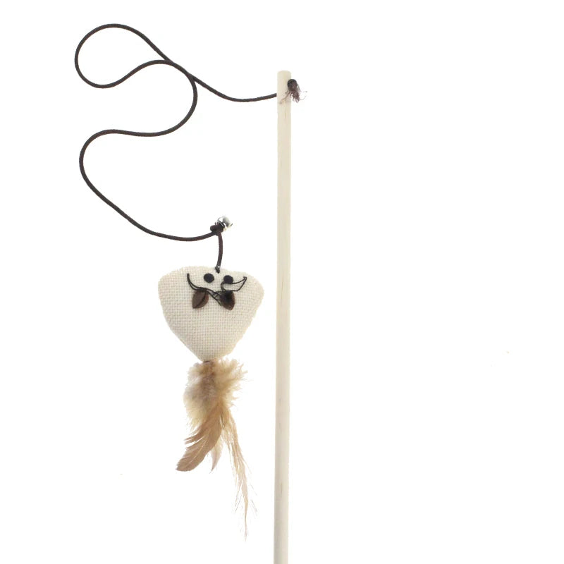 Wooden Cat Teaser Wand with Feather Toy