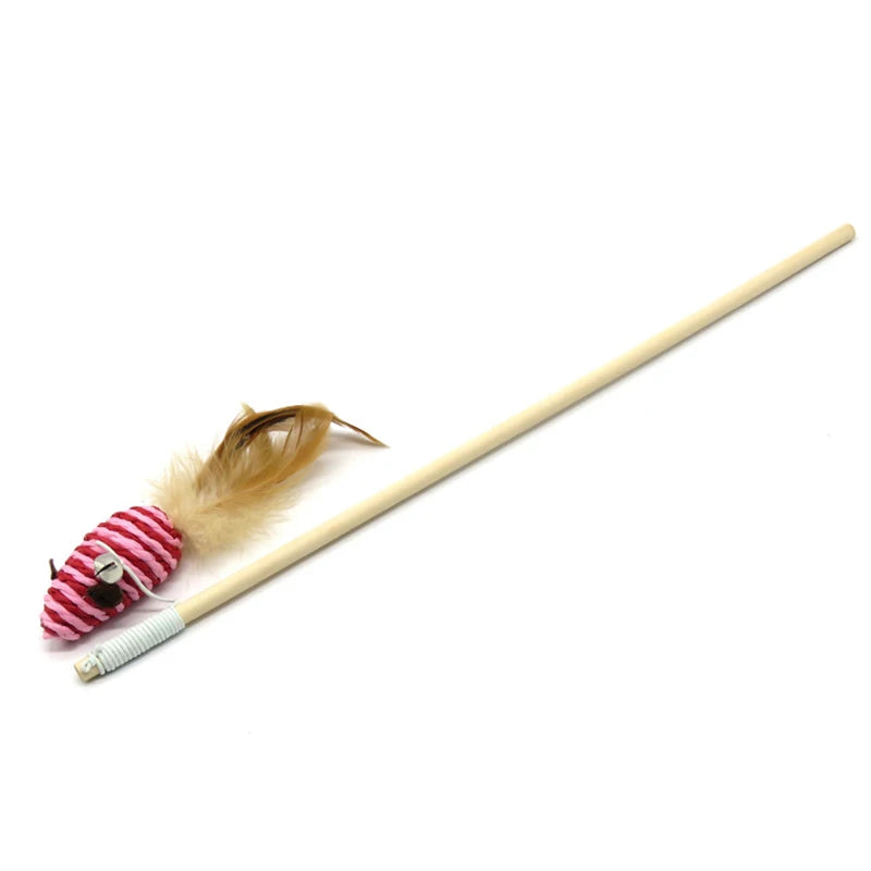 Wooden Cat Teaser Wand with Feather Toy