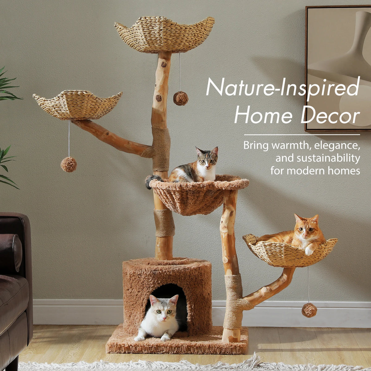 Multi-Level Cat Tree with Woven Basket Bed