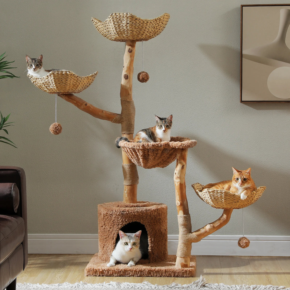 Multi-Level Cat Tree with Woven Basket Bed