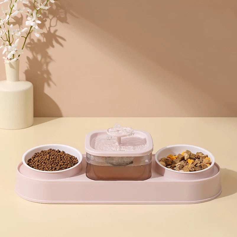 Cat Water Fountain with Double Bowl Set