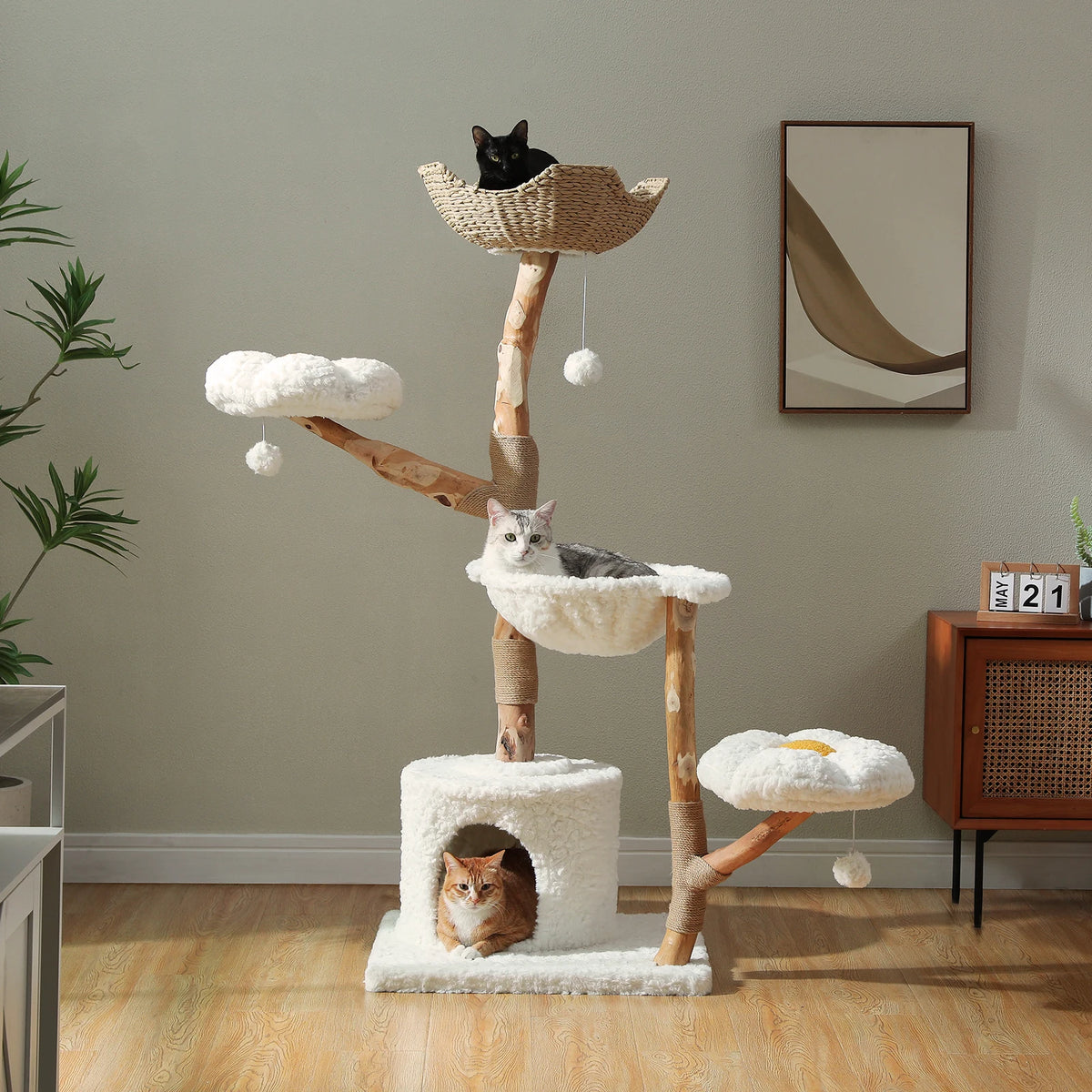 Multi-Level Cat Tree with Woven Basket Bed