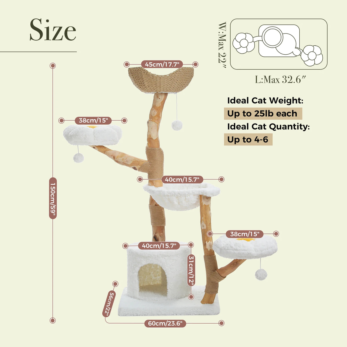 Multi-Level Cat Tree with Woven Basket Bed
