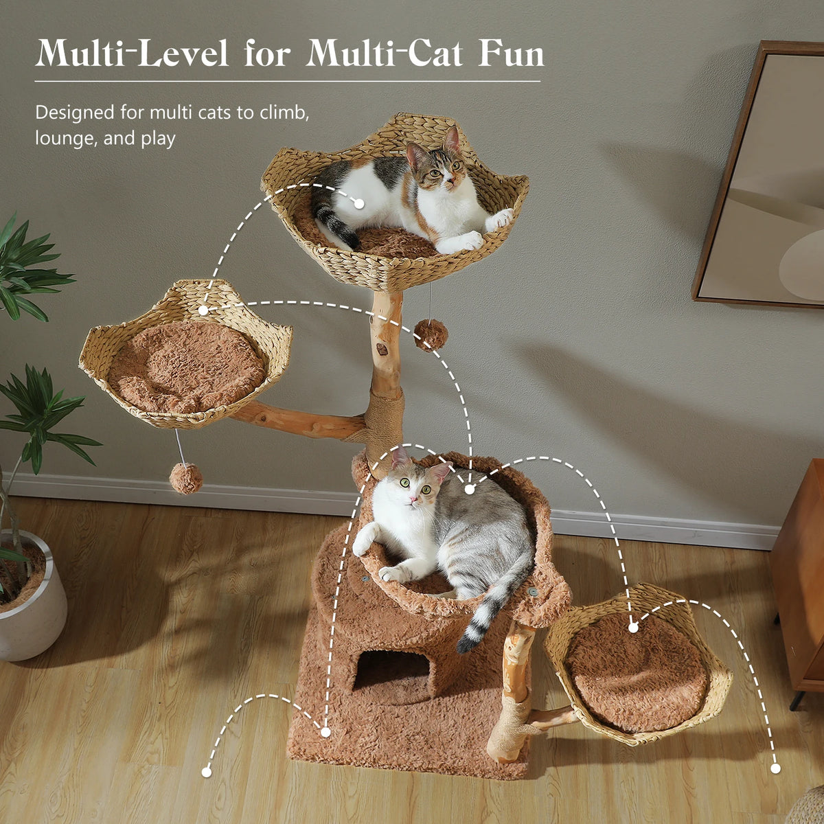 Multi-Level Cat Tree with Woven Basket Bed