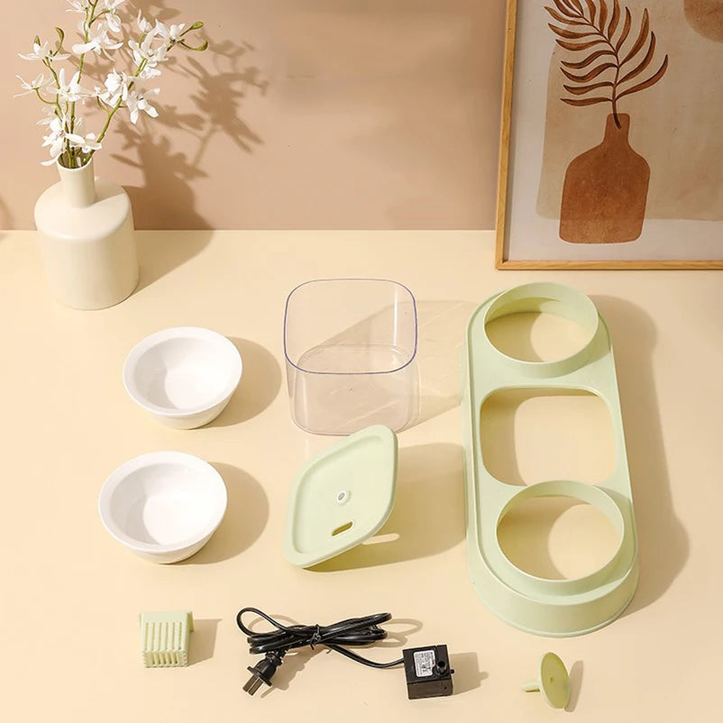 Cat Water Fountain with Double Bowl Set