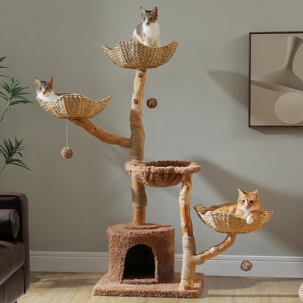 Multi-Level Cat Tree with Woven Basket Bed