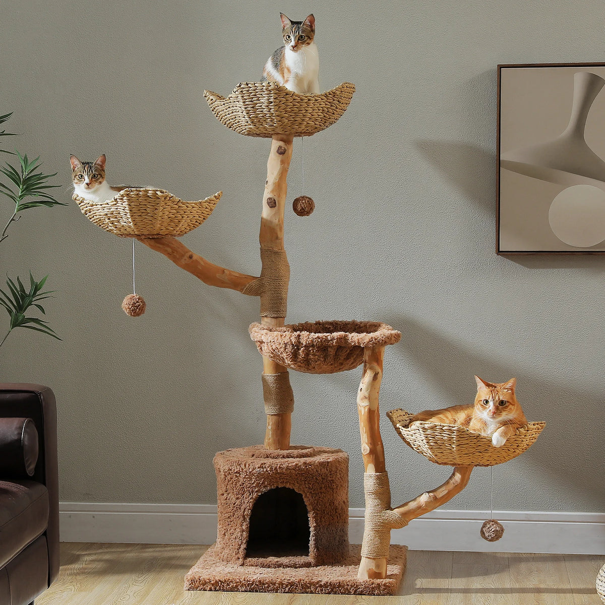 Multi-Level Cat Tree with Woven Basket Bed