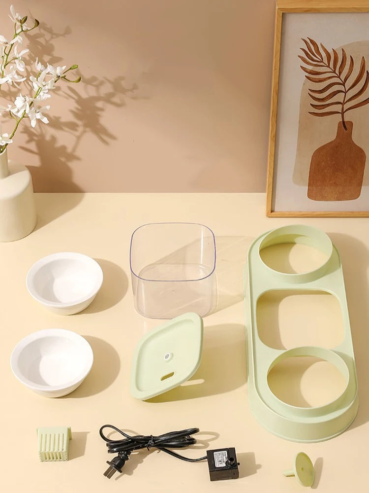 Cat Water Fountain with Double Bowl Set