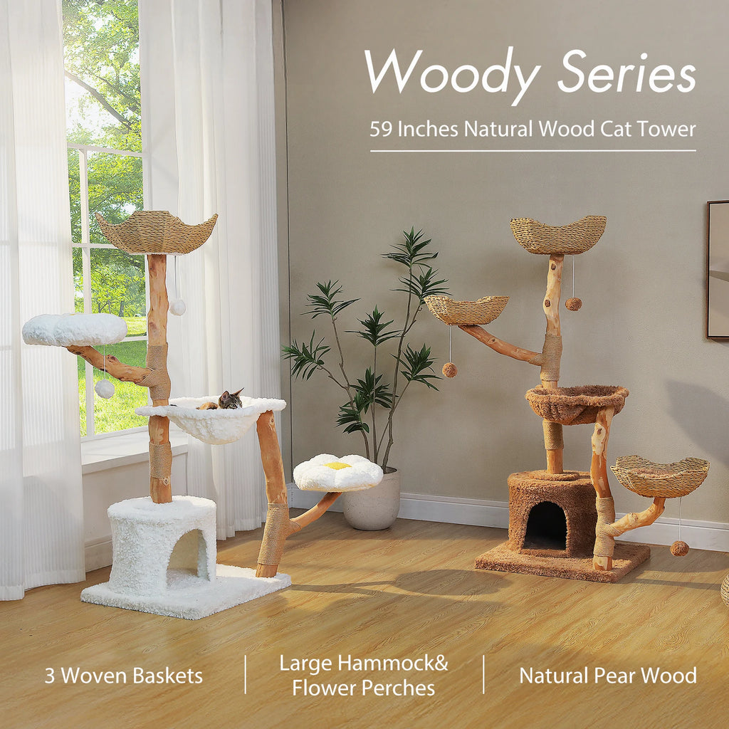Multi-Level Cat Tree with Woven Basket Bed