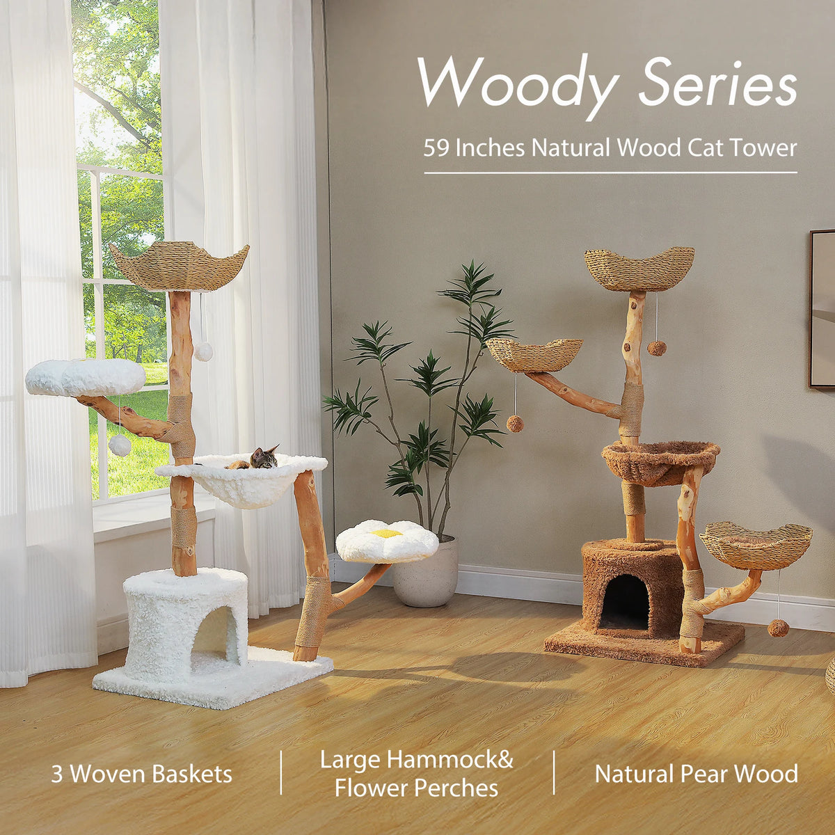 Multi-Level Cat Tree with Woven Basket Bed