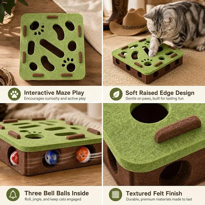 Felt Cat Treat Maze Puzzle Box