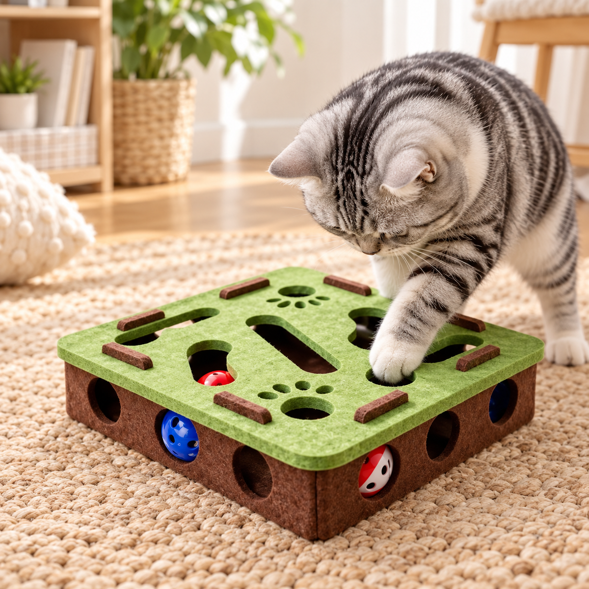 Felt Cat Treat Maze Puzzle Box — bell-ball-felt-maze-02-angle.png
