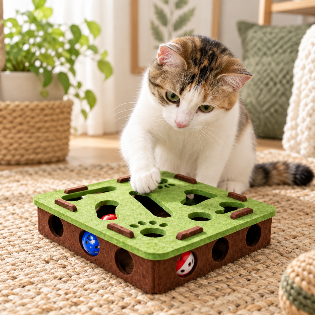 Felt Cat Treat Maze Puzzle Box — bell-ball-felt-maze-03-cat.png