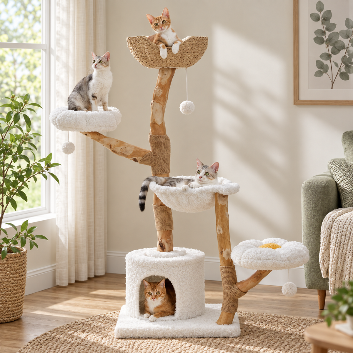 Multi-Level Cat Tree with Woven Basket Bed — cat-tree-basket-bed-02-angle.png