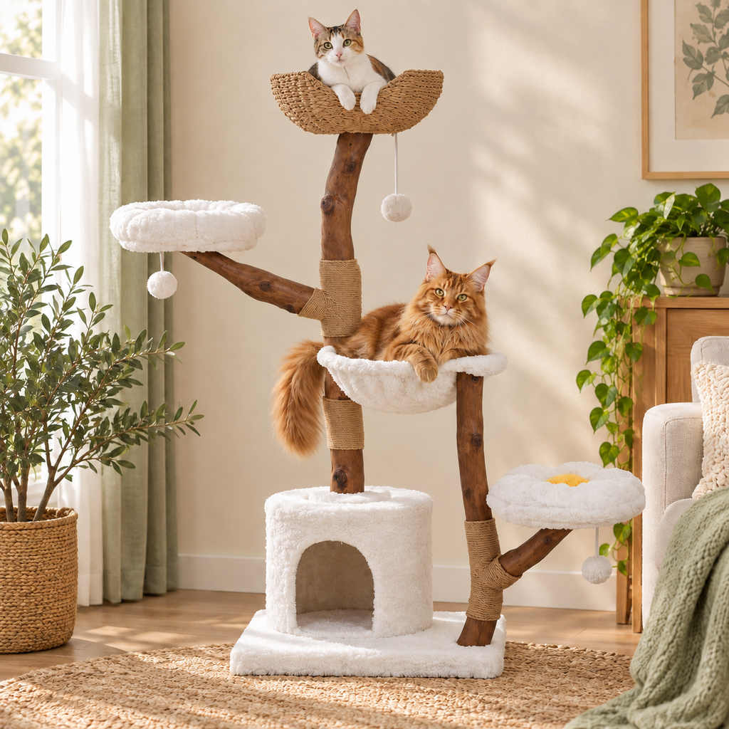 Multi-Level Cat Tree with Woven Basket Bed — cat-tree-basket-bed-brown-03-cat.png
