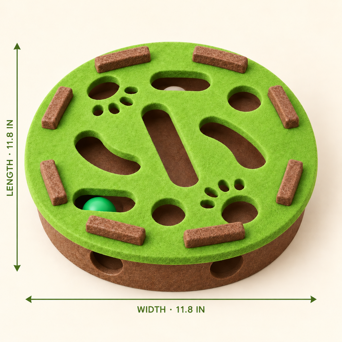 Round Felt Cat Treat Maze — green-round-felt-maze-corrected-04-dimensions.png