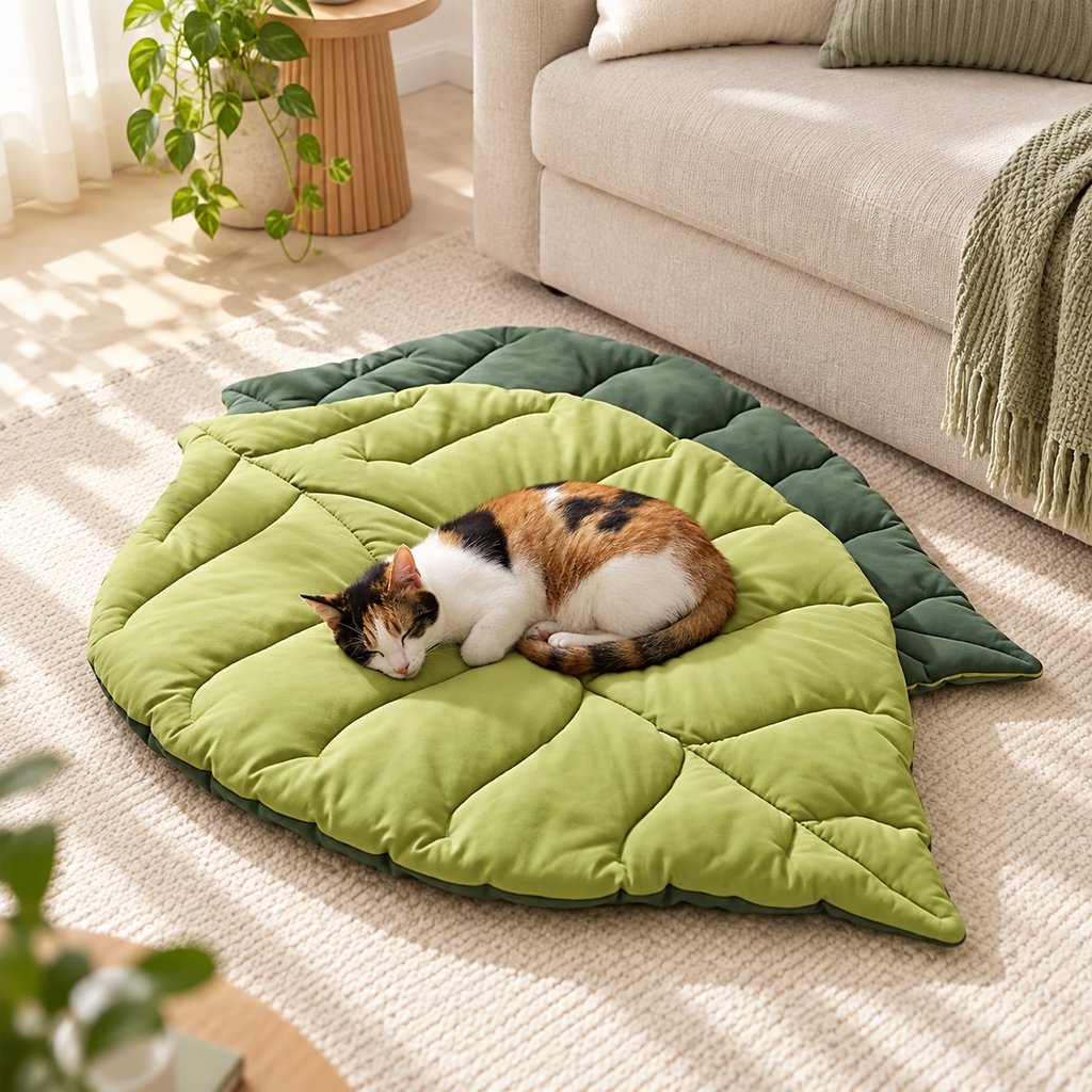Leaf-Shaped Cat Lounge Mat — leaf-lounge-mat-02-angle.png