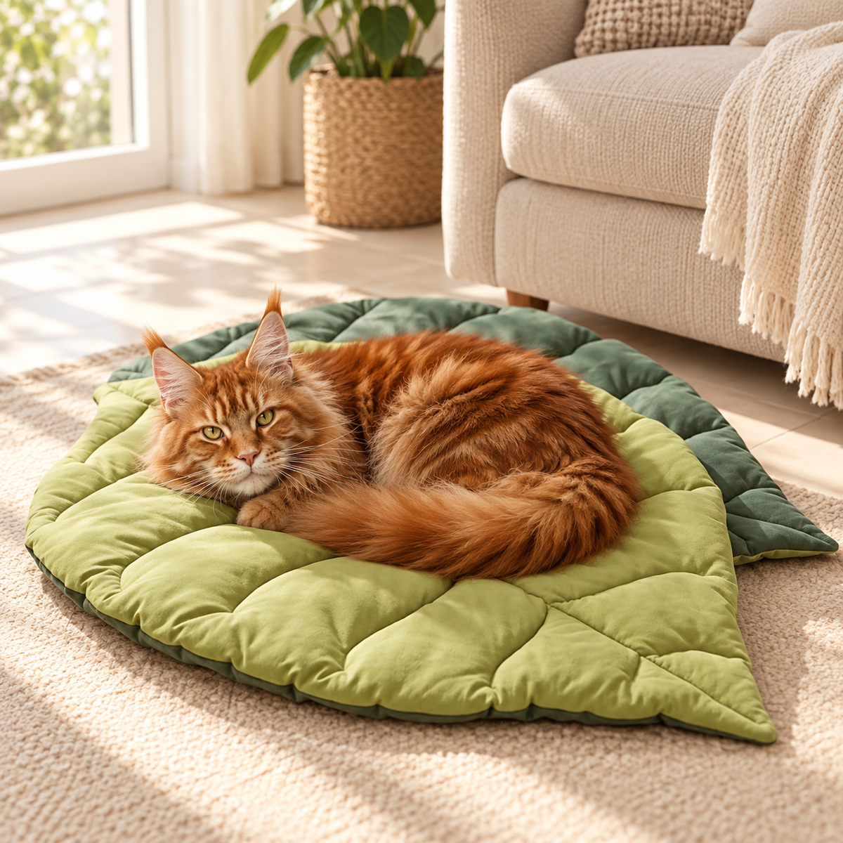 Leaf-Shaped Cat Lounge Mat — leaf-lounge-mat-03-cat.png