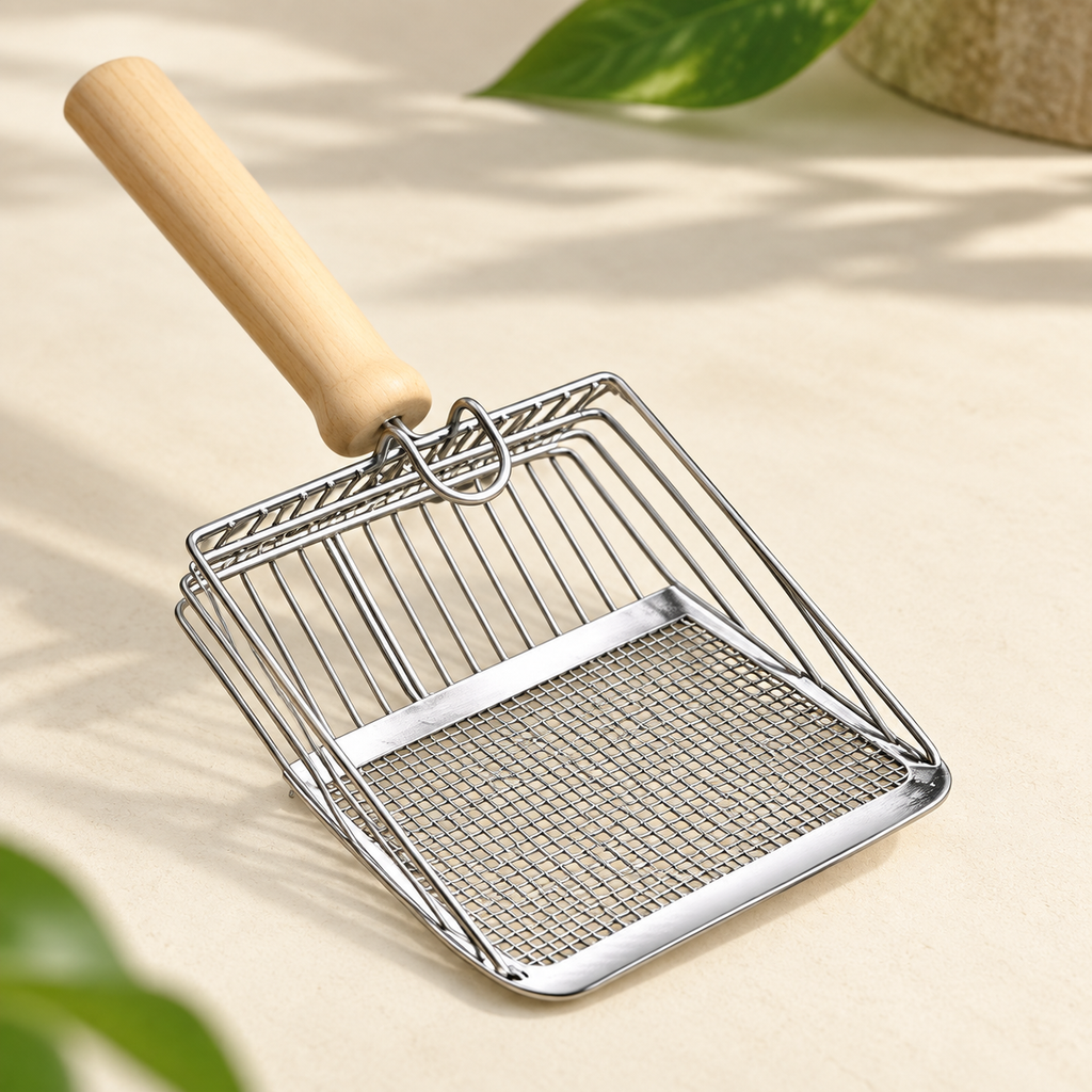 Wood-Handle Metal Cat Litter Scoop — litter-scoop-02-angle.png