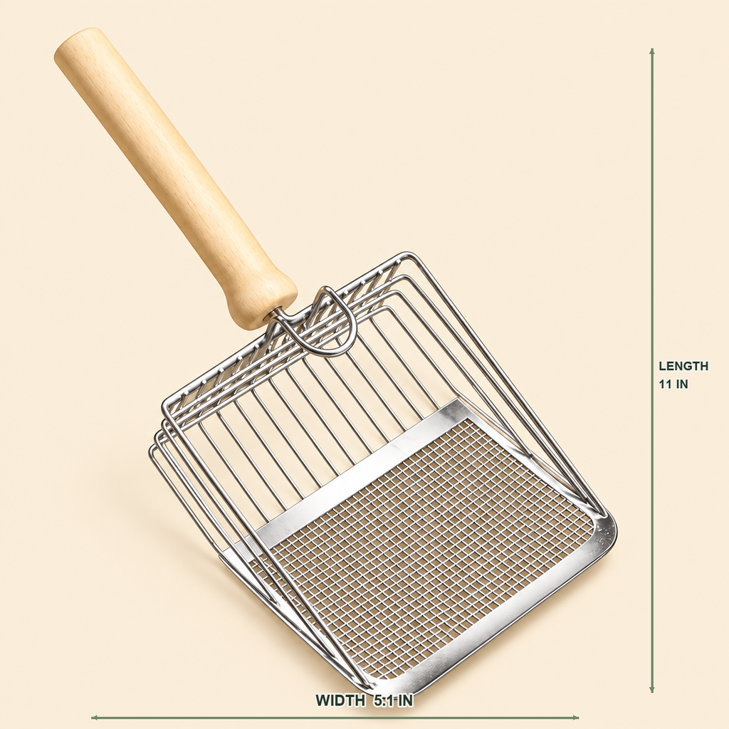 Wood-Handle Metal Cat Litter Scoop — litter-scoop-04-dimensions.png