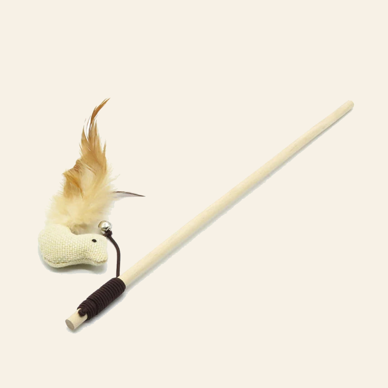 Wooden Cat Teaser Wand with Feather Toy — little-feather-wand-style-6-02-angle.png