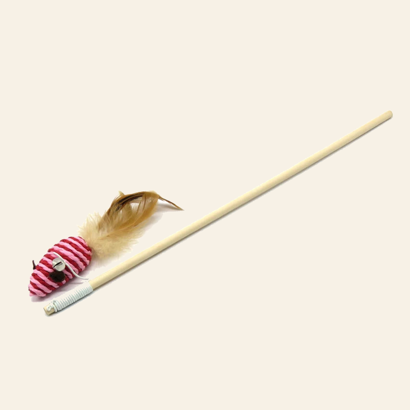 Wooden Cat Teaser Wand with Feather Toy — little-feather-wand-style-7-02-angle.png