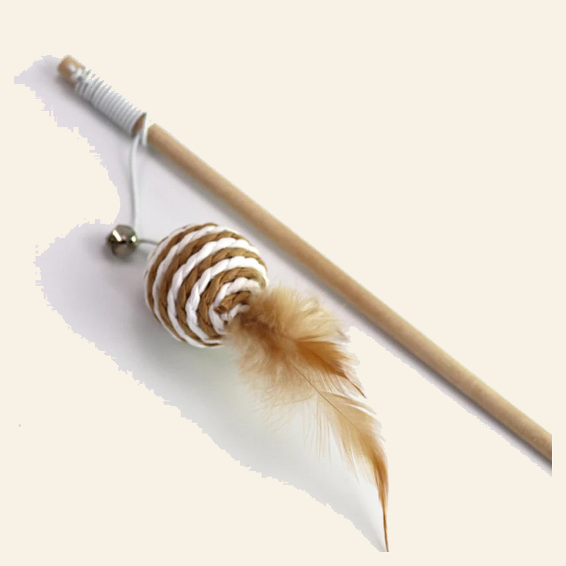 Wooden Cat Teaser Wand with Feather Toy — little-feather-wand-style-8-02-angle.png