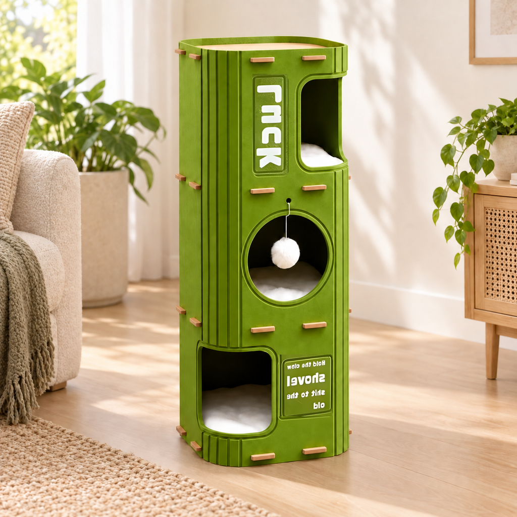 Multi-Level Enclosed Cat Nest Tower — moss-hideaway-cat-nest-02-angle.png