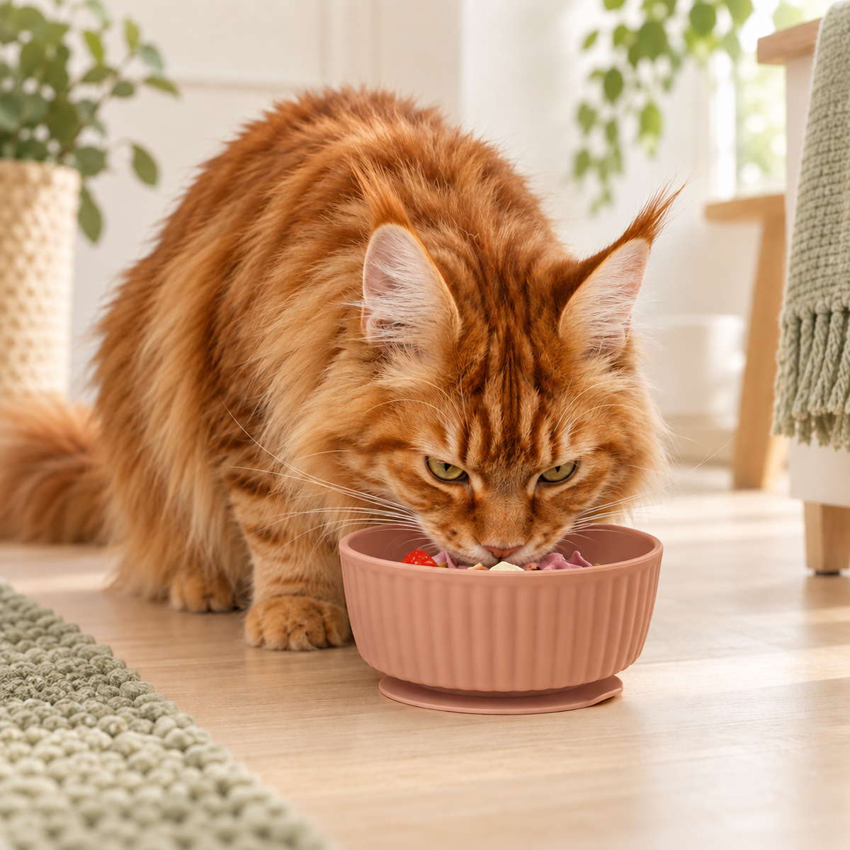 Striped Silicone Suction Cat Bowl — sage-stripe-suction-bowl-clay-cat-v2.png