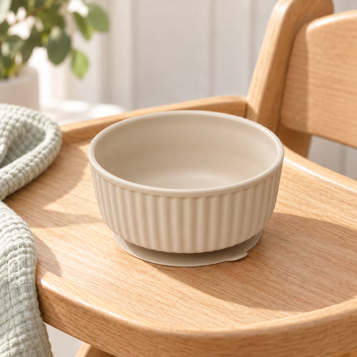 Striped Silicone Suction Cat Bowl — sage-stripe-suction-bowl-sand-angle-v2.png