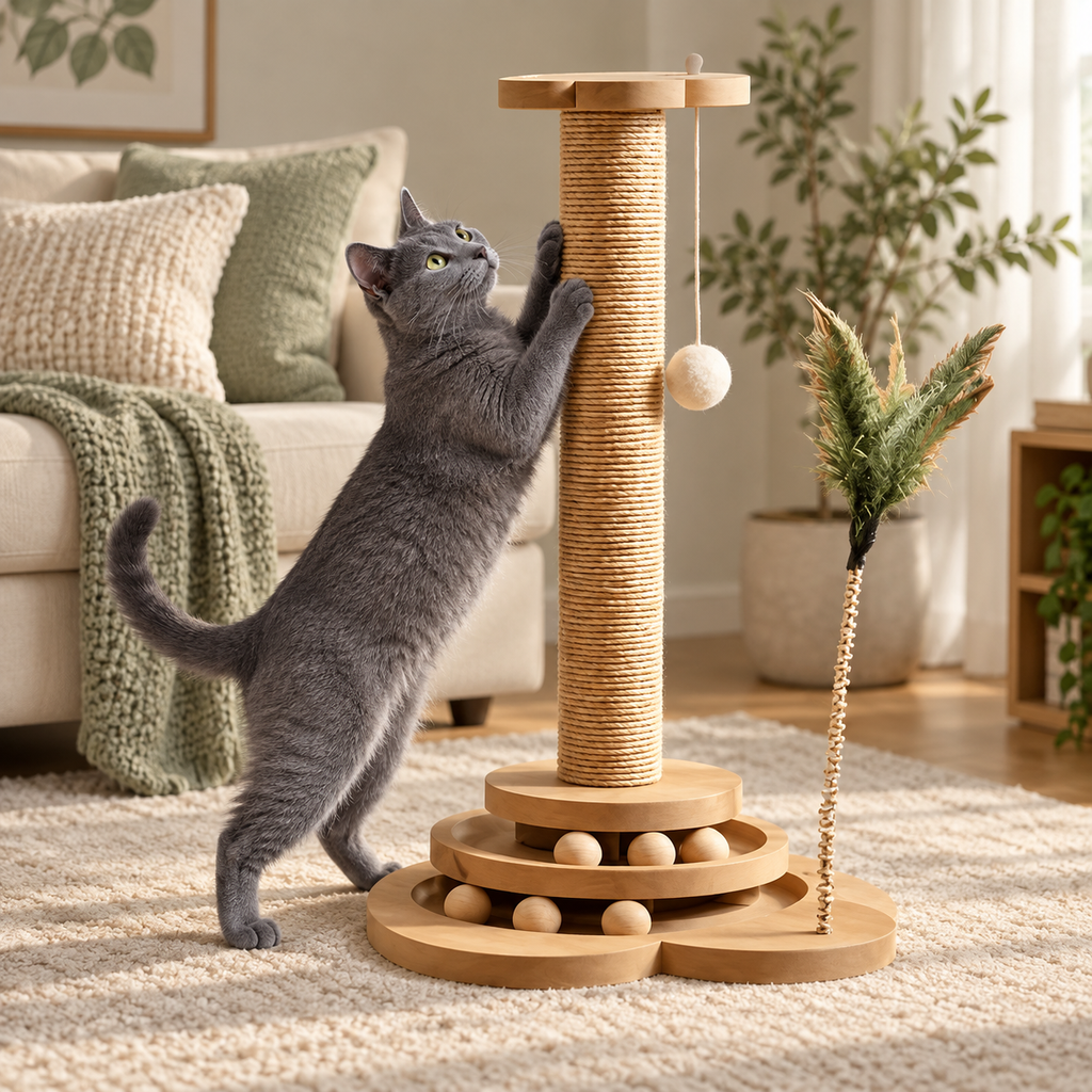 Sisal Cat Scratcher and Climbing Frame — sisal-stretch-climb-03-cat.png