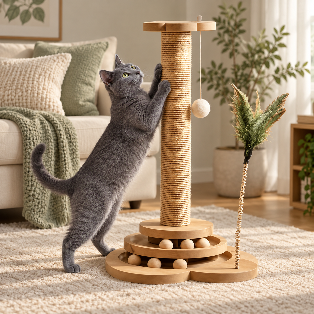 Sisal Cat Scratcher and Climbing Frame — sisal-stretch-climb-03-cat.png