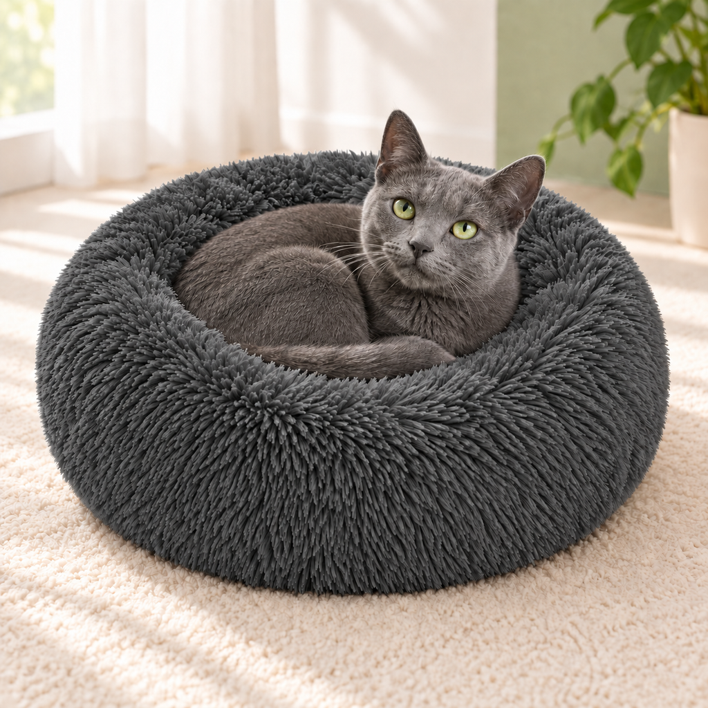 Round Plush Cat Bed — soft-curl-up-bed-dark-gray-03-cat.png