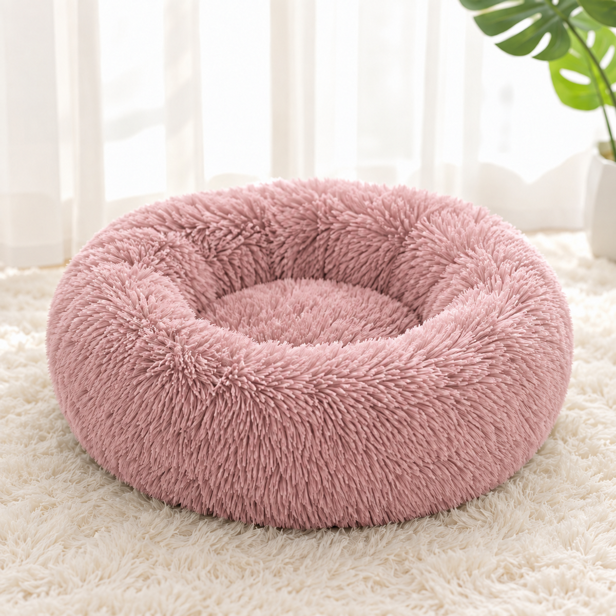 Round Plush Cat Bed — soft-curl-up-bed-pink-02-angle.png